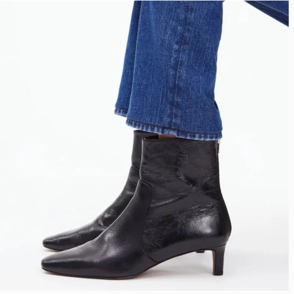 Madewell Dimes Kitten Heel Boots 8 NWT Black Crinkle Leather Ankle Booties NN026 - Picture 2 of 5